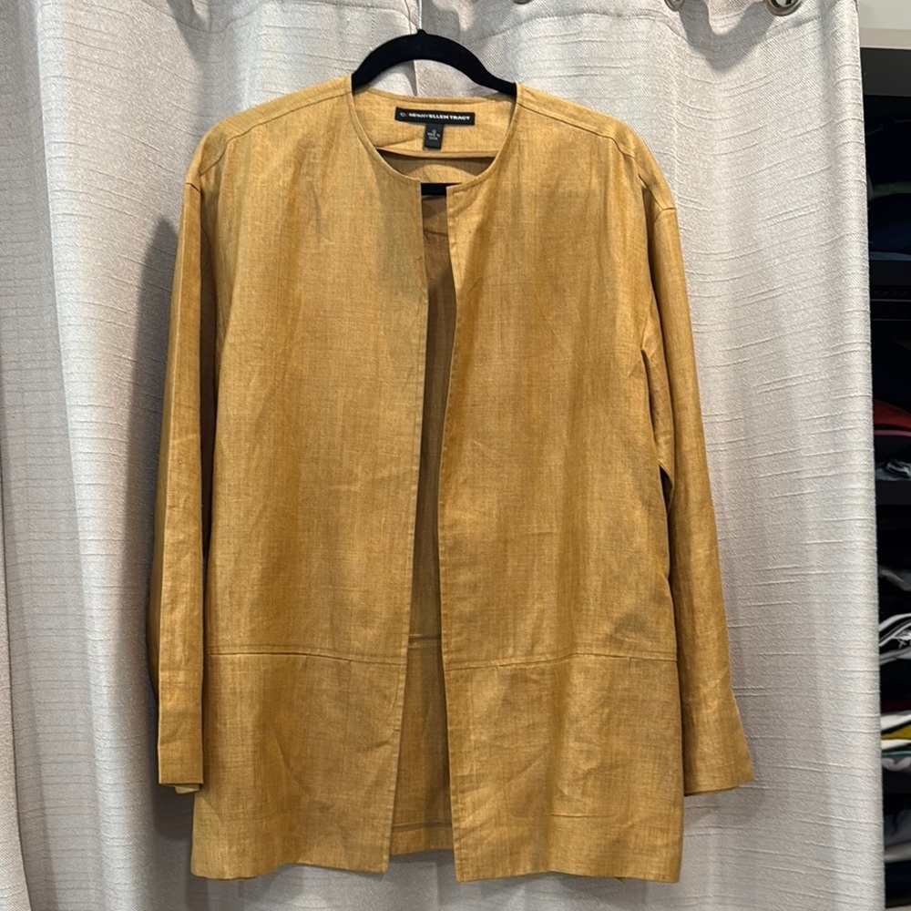 Ellen Tracy Linen Rust, Brown Long Sleeve Open Front Blazer Size 12